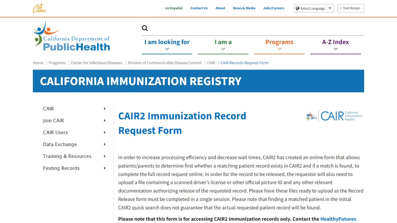 CAIR Records Request Form - California
